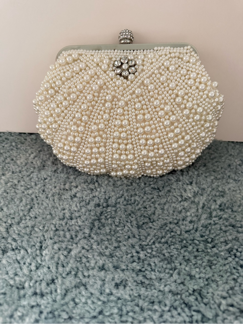 Pearl-Embellished Evening Clutch - Ivory